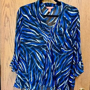Joe Fresh Blue Graphic 3/4 Sleeve Blouse